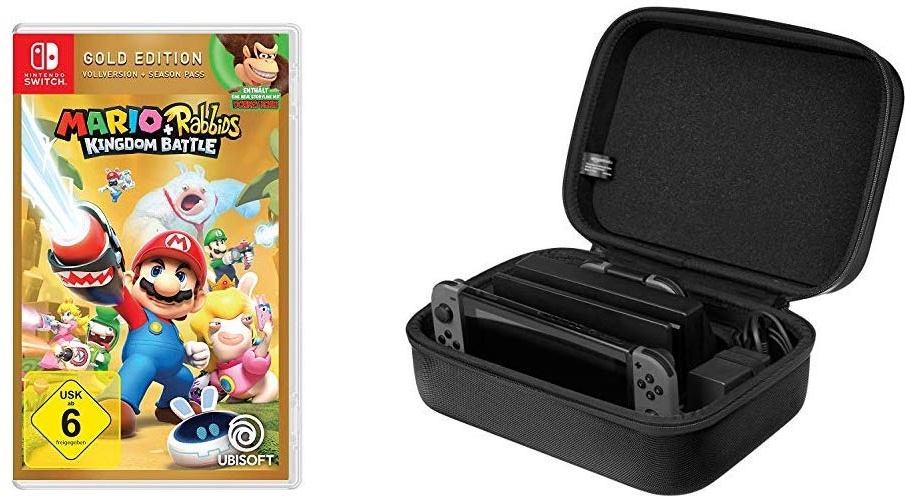 Mario & Rabbids Kingdom Battle - Gold Edition - [Nintendo Switch] & Amazon Basics - Reise- und Aufbewahrungsbox f√or die Nintendo Switch, Schwarz