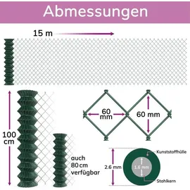 B!Home Maschendrahtzaun Gartenzaun grün : 80 cm x 15 m