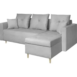 marpur Schlaf-Ecksofa OTTO I 230x145 cm Polstercouch in L-Form mit Schlaffunktion, mit Bettkasten und Kissen, universelle Seite, Stark Stoff ELEMEN... - Hellgrau