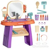 aiyaplay Schminktisch mit Spiegel, LED Licht, Musik (Kosmetiktisch, 1-St., Frisiertisch), mit Wasserhahn, Zubehör für 3-6 Jahre Kinder, Violett lila