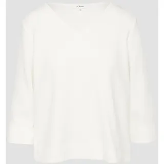 S.Oliver Strukturiertes Jersey-Sweatshirt mit V-Ausschnitt und 3/4-Ärmeln, creme, 44