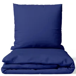 NYVI Bettwäsche Set DreamScience Mikrofaser Uni - Atmungsaktiv & Weich - Mit Reißverschluss 135x200 + 80x80 cm navyblau