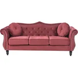Beliani Sofa Samt 3-Sitzer Burgunderrot