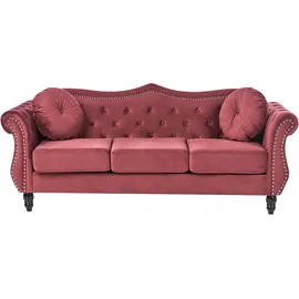 Beliani Sofa Samt 3-Sitzer Burgunderrot