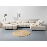 Cotta Wohnlandschaft COTTA "Orion U-Form", beige, B:409cm H:73cm T:225cm, 100% Polyester, Sofas, Wohnlandschaft, mit Kopfteilverstellung & 6 Nierenkissen, Topseller