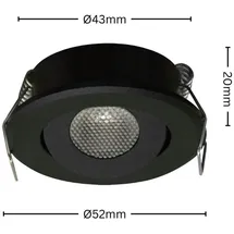 Strühm LED Mini Spot Einbaustrahler Unterbauspot Einbauspot Mini Leuchte 1.5w mit Trafo in schwarz Rund Ø 52 mm 4200K Neutralweiß