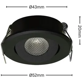 Strühm LED Mini Spot Einbaustrahler Unterbauspot Einbauspot Mini Leuchte 1.5w mit Trafo in schwarz Rund Ø 52 mm 4200K Neutralweiß