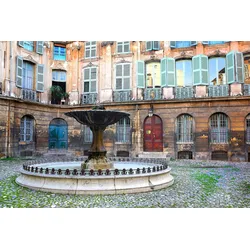 Fototapete PAPERMOON "Hof Aix-en-Provence", bunt (mehrfarbig), B:3,5m L:2,6m, Vlies, Tapeten