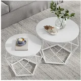 VASAGLE Beistelltisch, 2er Set abnehmbare Tischplatte, schneeweiß-wolkenweiß