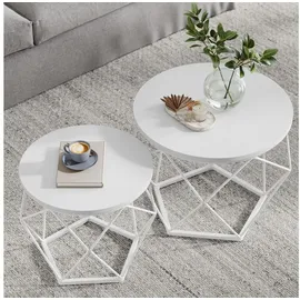 VASAGLE Beistelltisch, 2er Set abnehmbare Tischplatte, schneeweiß-wolkenweiß