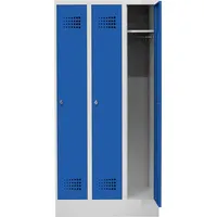 Stier Garderobenschrank Stahl lichtgrau/enzianblau 3 Abteile mit Sockel