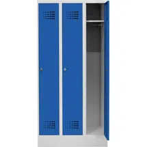 Stier Garderobenschrank Stahl lichtgrau/enzianblau 3 Abteile mit Sockel