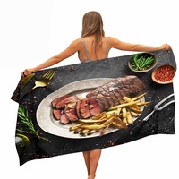 Treer Mikrofaser Handtuch, 3D Steak Strandtuch, Schnelltrocknendes Handtuch, Reisehandtuch Leicht, Microfaser Badetuch Groß, Microfaser Handtücher (150x180cm,westliches Essen)