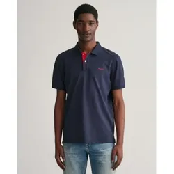 Gant für Herren. 2062026 Marineblaues Piqué-Poloshirt in Kontrastfarbe (XXS), Lässig, Baumwolle, Klassisch, Kurzarm