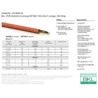 BKL Electronic 1513005-10 Starkstromkabel H07BQ-F 3G 1.5mm2 Orange 10m
