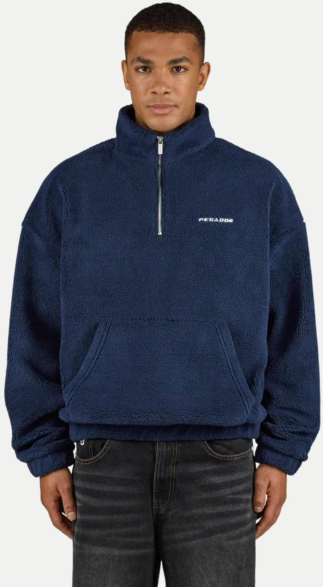 Teddypullover mit halbem Reißverschluss Blau M