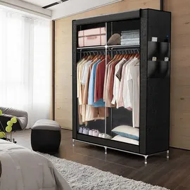 Intirilife Faltschrank 108x170x45 cm in RABEN SCHWARZ - mit Reißverschluss Stoffschrank Kleiderschrank mit Kleiderstange, Fächern und Seitentasche