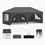 Woltu Pavillon 3 x 6 m inkl. 2 Seitenteile Grau