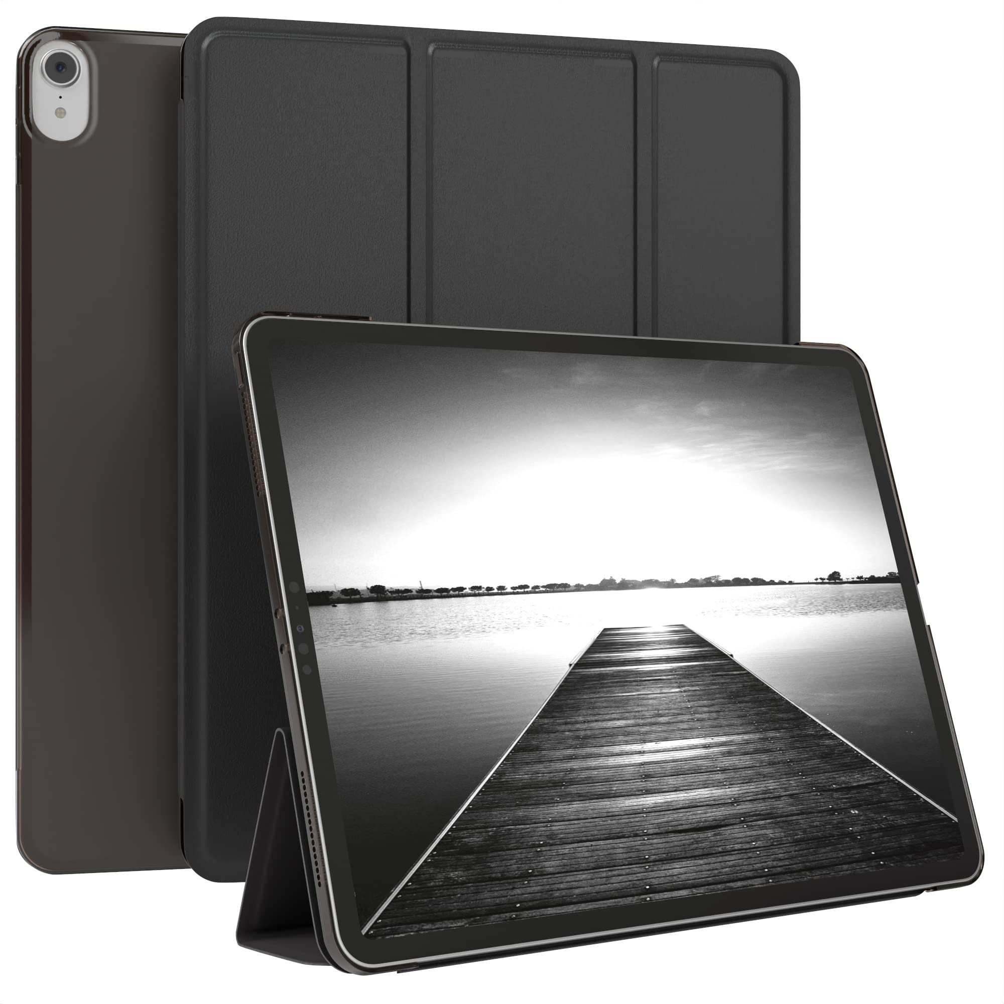 EAZY CASE Smartcase Tablet Hülle kompatibel mit iPad Pro 12,9" (2022/2021/2020/2018) mit Standfunktion, Schutzhülle mit Sleep und Wake Funktion, Tablet Case, Tablet Klapphülle aus Kunstleder, Schwarz