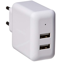 Amazon Basics - USB-Ladeadapter (2,4 Ampere) mit 2 Anschlüssen - Weiß