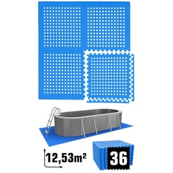 eyepower Bodenmatte 12,5 m2 Poolunterlage 36 EVA Matten 62x62 Matte, Stecksystem rutschfest Blau blau