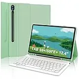 IVEOPPE Tastatur für Samsung Galaxy Tab S9FE Plus, Hülle mit Tastatur für Samsung Tab S9+ 12.4", Magnetisch Abnehmbarer Tastatur QWERTZ Layout Galaxy S9+/S9FE+ Tablet 12.4 Zoll 2023, Minzgrün