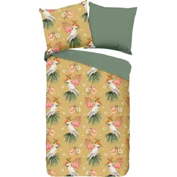 PURE luxury collection Wendebettwäsche »Kakatoe«, Mikrofaser, 135x200, Pflegeleicht, Reißverschluss, Wendeoptik, Vogel PURE luxury collection ocker B/L: 135 cm x 200 cm