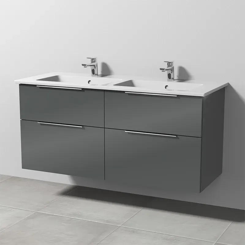 Sanipa 3way Keramik-Set Venticello Keramik-Doppelwaschtisch und Unterbau mit 4 Auszügen, Anthrazit-G UF32879