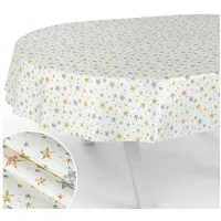 ANRO Tischdecke Weihnachten Oval 200 x 140 cm Goldfarben/Silberfarben