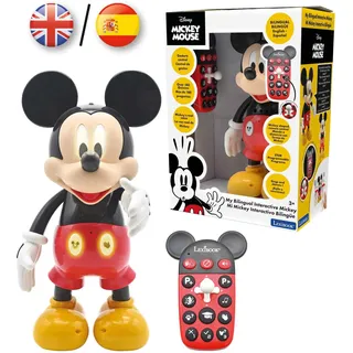 LEXIBOOK MCH01i2 Disney Bilingualer Mickey-Roboter, Englisch/Spanisch, 100 Lernquize, Lichteffekte, Tanz, programmierbar, Gelenkig, Schwarz/Rot, Größe M