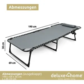 deluxe4home Sonnenliege 5-stufig verstellbar 200 x 65 x 30 cm Grau
