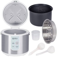 KeMar Kitchenware KeMar Reiskocher | Dampfgarer mit Warmhaltefunktion 4 Programme | Innentopf mit Titan-Keramik Antihaftbeschichtung | BPA-frei | Edelstahl Dämpfeinsatz