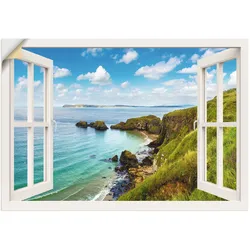 Wandbild ARTLAND "Küstenweg in Nordirland durchs Fenster", grün (farbe bild(er): grün), B:70cm H:50cm, Dekorfolie, Bilder, als Leinwandbild, Wandaufkleber oder Poster in versch. Größen