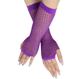 SamHeng Lange Netzhandschuhe, Violett fingerlose Armstulpen, Mesh-Kostüm Handschuhe, Kostüm-Punk-Accessoire für Frauen, Mädchen, Kinder, 80er-Jahre-Kostüm, Abendparty-Zubehör - Einheitsgröße