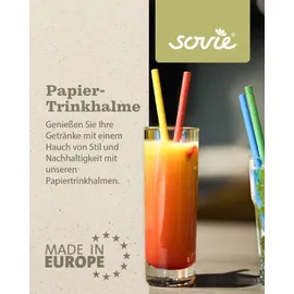 Sovie Trinkhalm in Blau Gelb Grün Rot farbig sortiert aus Papier, Ø 8 mm / 15 cm, 150 Stück