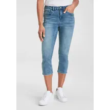 H.I.S. Caprijeans H.I.S, Damen, Gr. 36, N-Gr, blau (blau used 30), Denim/Jeans, Obermaterial: 98% Baumwolle, 2% Elasthan, schmal kniebedeckend, Jeans, schmale Beinform, krempelbare Beinabschlüsse, hohe Leibhöhe
