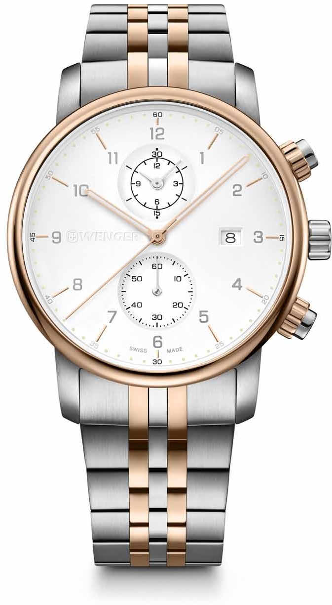 Wenger Urban Classic Chrono 42mm Herrenuhr 2-Tone weiss/silber/roségold