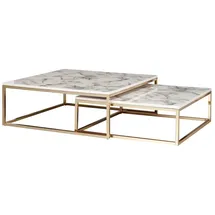 FineBuy Couchtisch 2er Set Marmor Optik Satztisch Modern Metallgestell Sofatisch