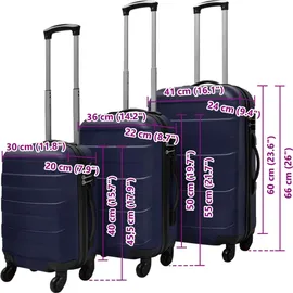 vidaXL Hartschalenkoffer-Set 4-Rollen 45,5/55/66 cm / 45-66 l blau