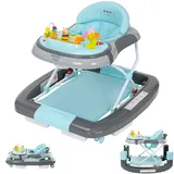 ib style 5in1 Lauflernhilfe, Gehfrei, Schaukelfunktion mit Licht & Melodie, Laufhilfe für Baby ab 6 Monate, Little World, Türkis Grau