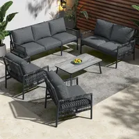 Gartenmöbel Lounge Set Rattan 7 Personen Grau - Grau