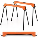 FANTASK 2 x Gerüstbock mit Griff, Klappbock in Orange, Arbeitsböcke klappbar, Unterstellbock Sägeböcke, Stützbock Sägehilfe, Sägepferd bis 600 kg,
