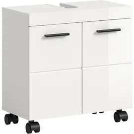 WELLTIME Waschbeckenunterschrank WELLTIME "AVON, Breite 60 cm, 2 Türen, 1 Einlegboden, 2 Fächer", weiß, weiß hochglanz, B:60cm H:58cm T:30cm, FSC-zertifizierter Holzwerkstoff, Schränke, Waschbeckenunterschrank, Badmöbel, Badschrank, Unterschrank, Waschtisch,