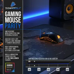 Titanwolf Gaming Maus für Rechts & Linkshänder PARITY  Pixart 3310 Sensor / 5000 dpi / RGB