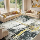Zhaotingrui Teppich Groß Wohnzimmer Beige 160x230cm, Teppich rutschfest Kurzflor Flauschig, Teppiche Gegend Weich Abstrakt Modern für Wohnzimmer, Schlafzimmer, Esszimmer, Grauer&Gold