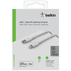 Belkin Lightning/USB-C Kabel  1m ummantelt, mfi zert., weiß