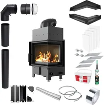 Kratki Kamin KRATKI FLOKI S Rechts 8kW Ø160 Schwarz Eckig Set mit Schließung
