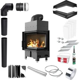 Kratki Kamin KRATKI FLOKI S Rechts 8kW Ø160 Schwarz Eckig Set mit Schließung
