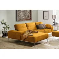 Ecksofa W.SCHILLIG "run, Designsofa mit tollem Sitzkomfort, bequem, L-Form", gelb (brandy s37), B:319cm H:88cm T:178cm, Longlife Xtra-Leder Z73: Naturwalkleder der Luxusklasse aus den erlesensten Rohhäuten. Hautstärke 1, 1 – 1, 3 mm;ROHLEDER Jacquard-Flachgewebe Q2 W60 (63% Polyester, 37% Polyacryl);ROHLEDER Chenille-Flachgewebe Q2 W77 (68% Polyacryl, 32% Polyester);Stoff S37 (100% Polyester), Sofas, Ecksofa, mit elegantem Holzsockel, Füße in Silber matt, Breite 319 cm