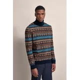 Bugatti Rollkragenpullover BUGATTI, Herren, Gr. XXL, braun, 100% Baumwolle, gemustert, regular fit, ohne Ausschnitt, Rippbündchen, Pullover Rollkragenpullover, mit Multicolor-Muster